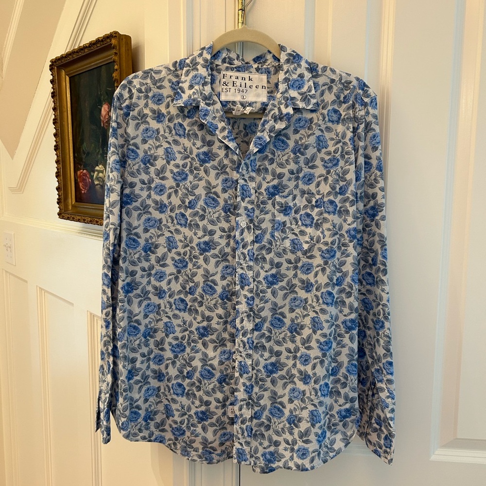 Frank & Eileen Blue Floral Women’s Blouse Size L